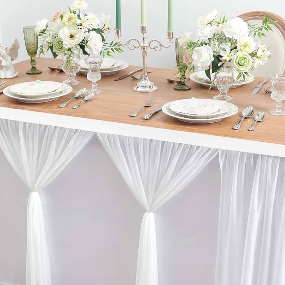 1 Pack White Table Skirt 72 x 30” Pleated Ruffle Wedding Birthday Party Bridal - Picture 3 of 6